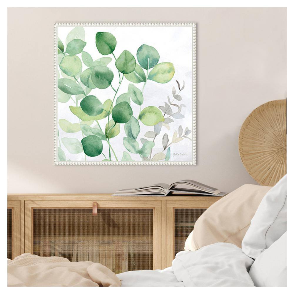 Eucalyptus Leaves II Green and White Canvas Wall Art with Floater Frame