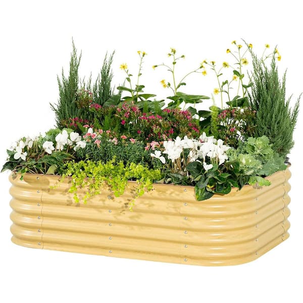 vego garden 17 in. Tall 6-In-1 Raised Gardening Bed Metal Outdoor Planter for Vegetables Galvanized Flowers Box, Sunlit Oak