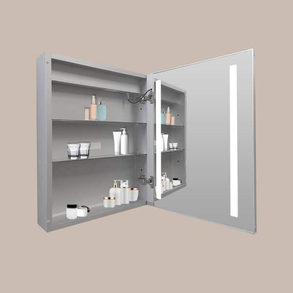 20 in. W x 26 in. H Large Rectangular Silver Aluminum Recessed/Surface Mount Wall Medicine Cabinet with Mirror
