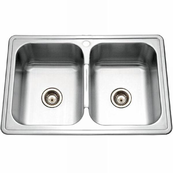 HOUZER Premiere Gourmet Series Drop-In Stainless Steel 33x22x9 1-Hole Double Basin Kitchen Sink