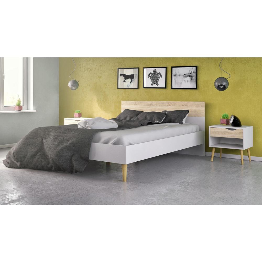 Diana Scandinavian White & Oak Nightstand with Open Shelf