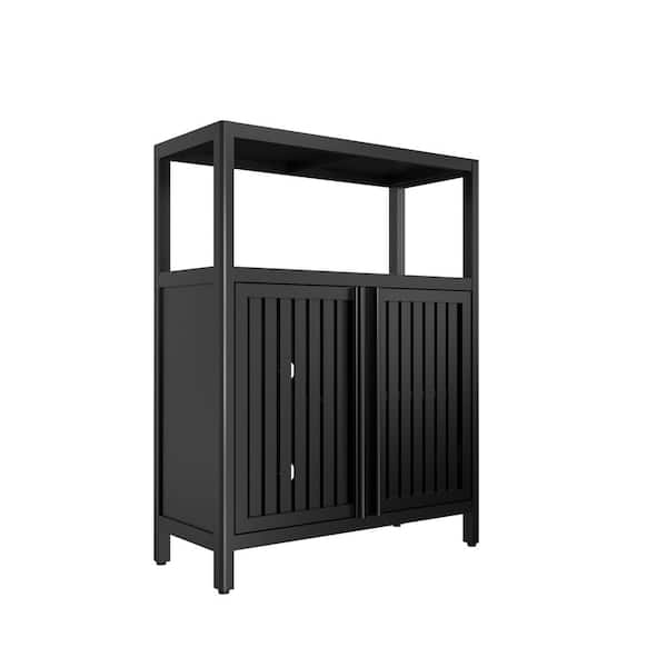 24.5 in. W x 10.7 in. D x 32.1 in. H Black Bamboo Freestanding Linen Cabinet