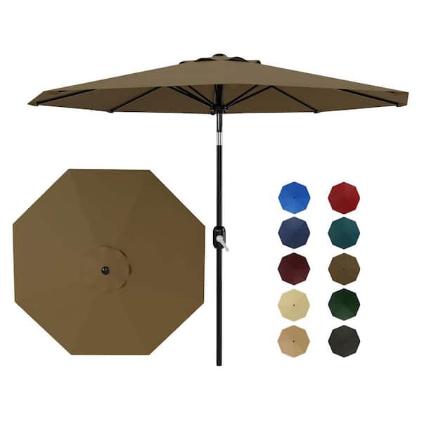 Round 9 ft. Iron Cantilever Market Tilt Patio Umbrella in Taupe Neutral