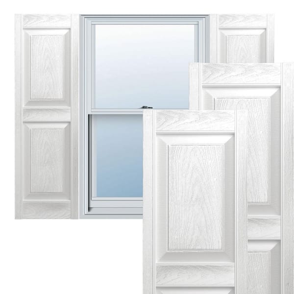 Builders Edge 14.5 in. W x 40 in. H TailorMade 2 Equal Raised Panel Vinyl Shutters Pair in White