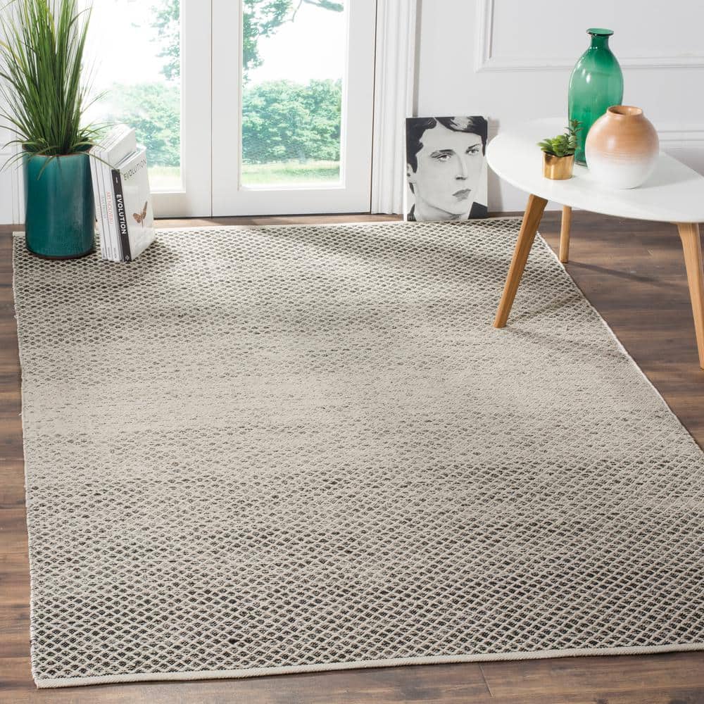 Ivory and Black Cotton 4' Square Handwoven Montauk Area Rug