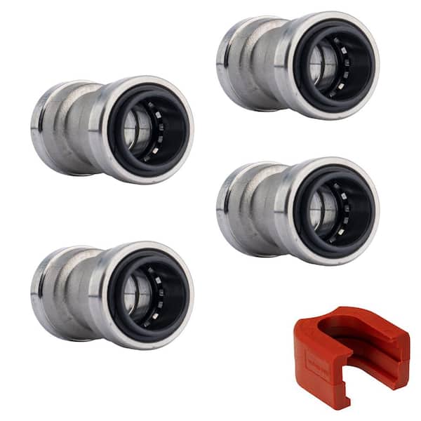 QUICKFITTING 1/2 in. Stainless Steel Push-to-Connect Coupling Fitting with SlipClip Release Tool (4-Pack)