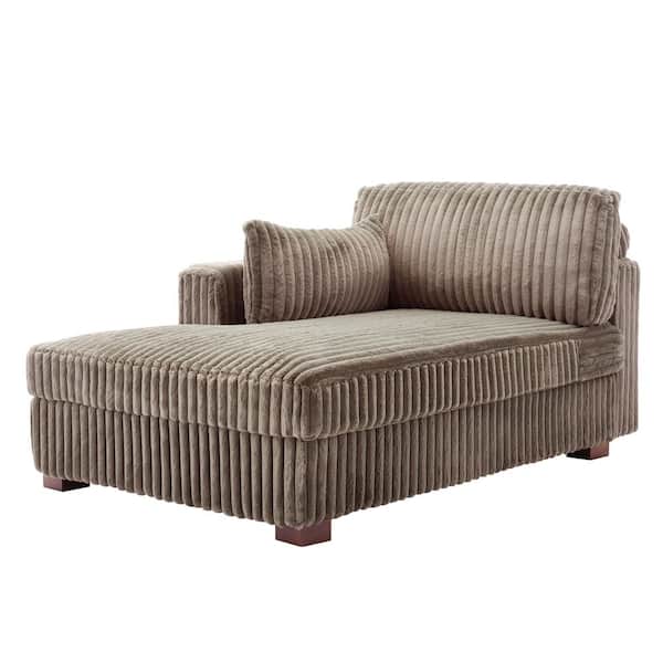 Modern Left Arm Facing Light Brown Faux Rabbit Fur Polyester Upholstered Sectional Chaise Lounge with Wood Frame