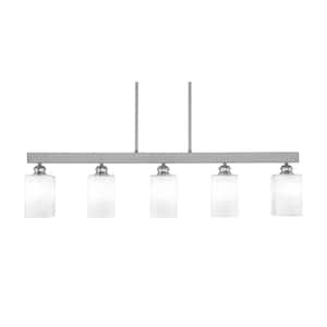 Albany 60-Watt 5-Light Brushed Nickel Linear Pendant Light with  White Muslin Glass Shades and No Bulbs Included