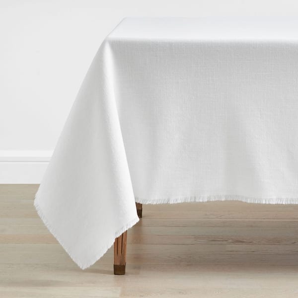 The Company Store Company Cotton Solid Fringe 70 in. W x 90 in. L White Tablecloth