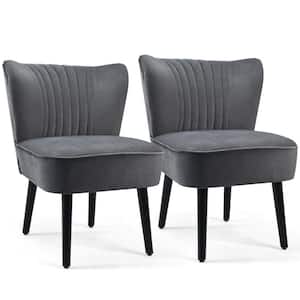 Gray Armless Flannel Upholstered Dining Accent Parsons Chairs (2-Piece)