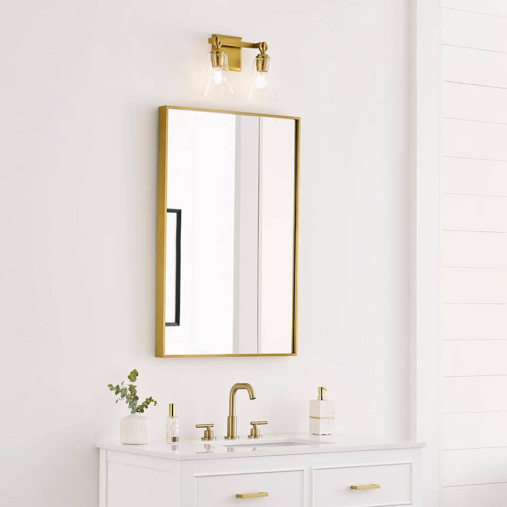 Monterro Burnished Brass 2-Light Vanity with Seeded Glass Shades