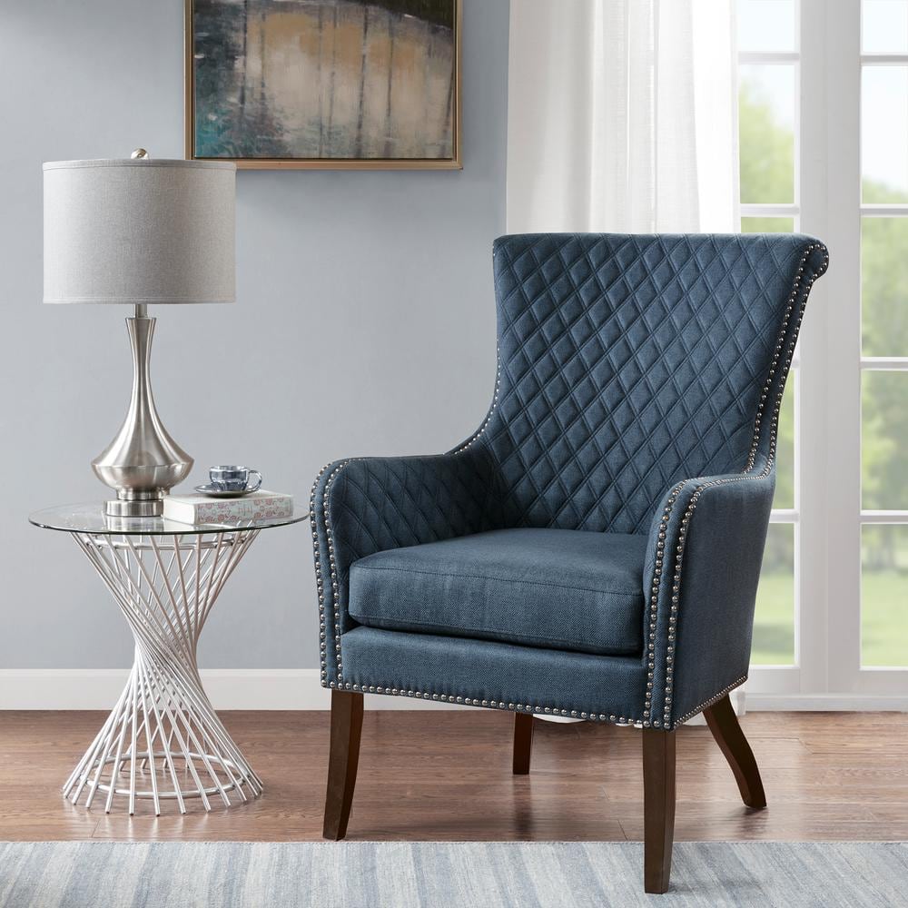 Heston Dark Blue Fabric Accent Chair with Square Arms