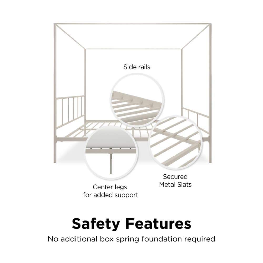 Marion Queen White Metal Canopy Platform Bed with Headboard