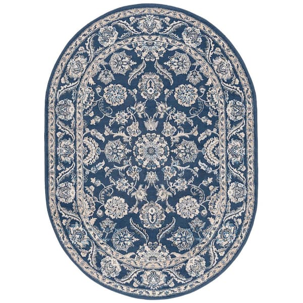 Madison Floral Dark Blue 5 ft. x 8ft. Oval Indoor Area Rug