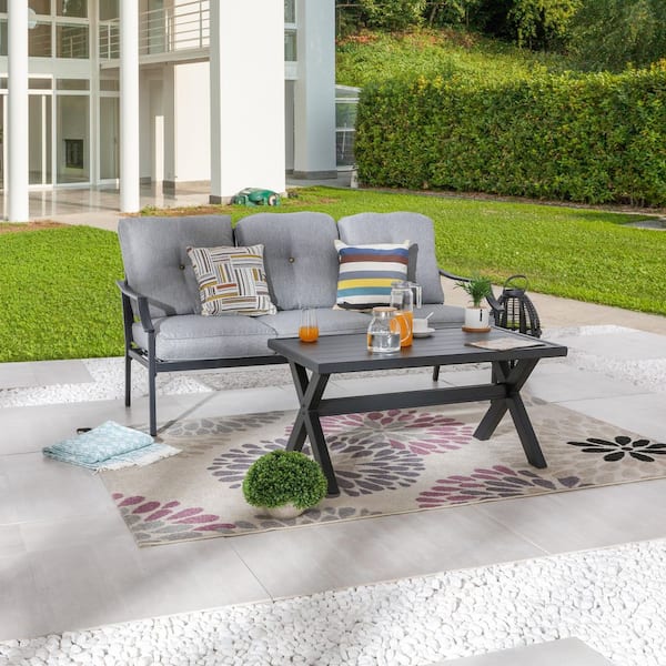 TOP HOME SPACE 2-Piece Metal Patio Conversation Set with Gray Cushions
