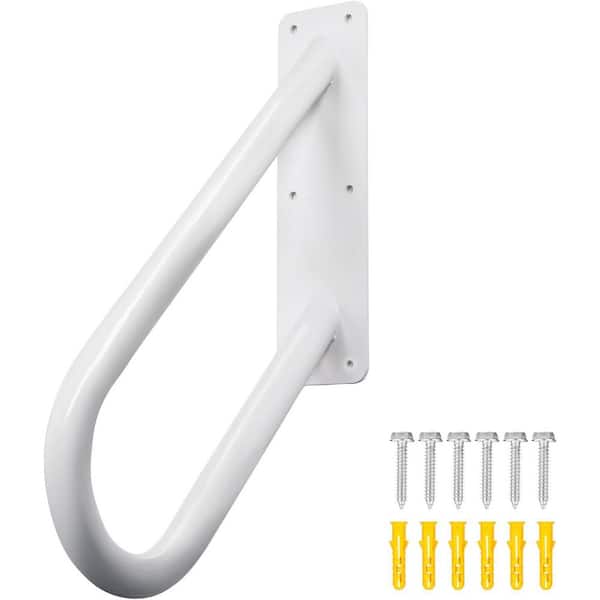 18 in. Heavy Duty Metal Outdoor Handrails U-Shaped White Powder Coated for Exterior Steps Wall Mounted Staircase