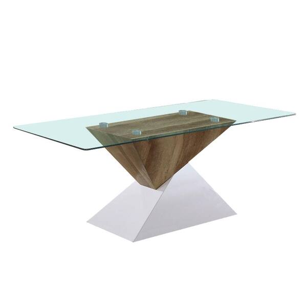 Bima II 47.25 in. White / Natural Rectangle Glass Top Coffee Table