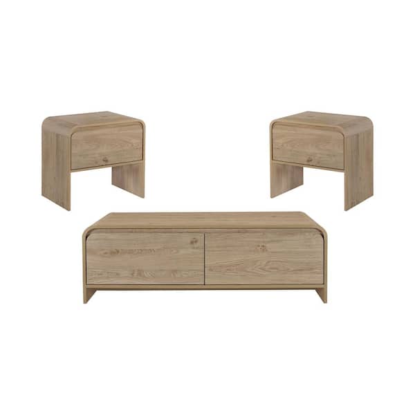 New Classic Furniture Mara 3-Piece 47 in. Natural Rectangular Wood Coffee Table with 2-End Tables