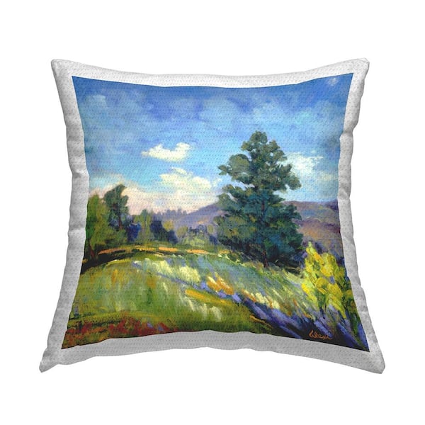 Stupell Industries Rural Nature Landscape Blue Square Outdoor Throw Pillow