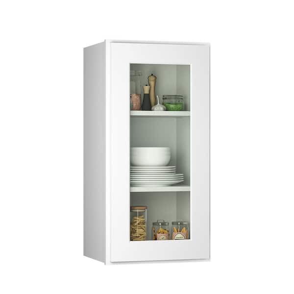 15-in W x 12-in D x 36-in H in Shaker White Plywood Ready to Assemble Wall Cabinets with Glass