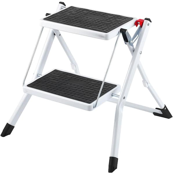Step Ladder 2-Step 330 lbs. 17.52 ft. Ergonomic Folding Steel Step Stool with Wide Anti-Slip Pedal, Reach