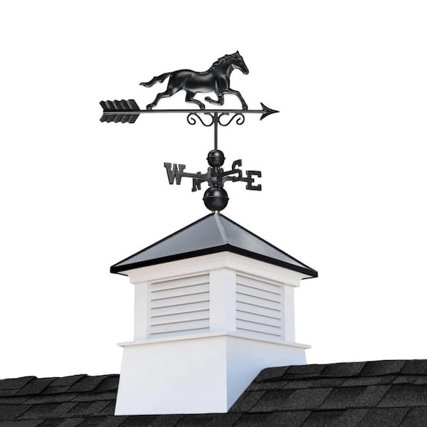 Good Directions Manchester 18 in x 18 in. Square x 46 in. H Vinyl Black Aluminum roof Cupola and Black Aluminum Horse Weathervane