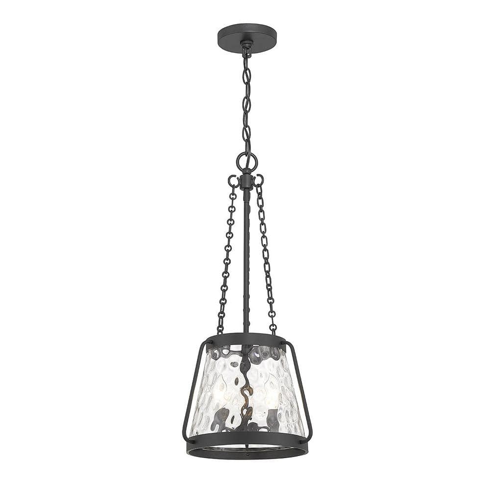 Crawford Matte Black 3-Light Pendant with Clear Water Glass Shade