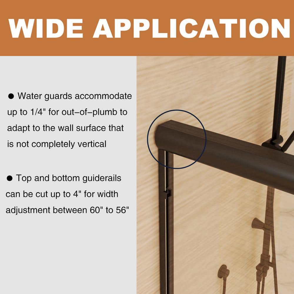 60" Matte Black Sliding Shower Door with Clear Glass
