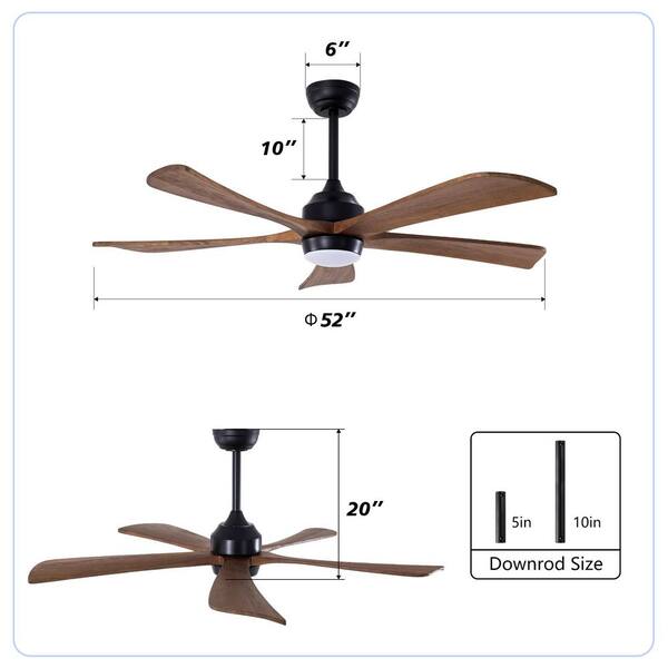 Keazile 52 in. Modern Black Standard Downrod Mount Ceiling Fan