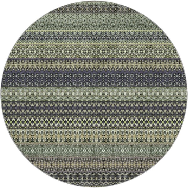 Dream Shag Premium Machine Washable Abstract ADS527 Sage 8 ft. x 8 ft. Round Rug