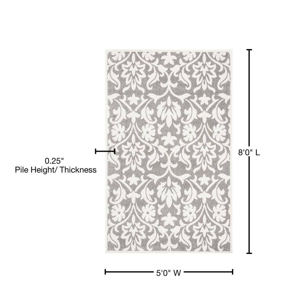 Gray and Beige Floral Synthetic Outdoor Area Rug, 10' x 14'