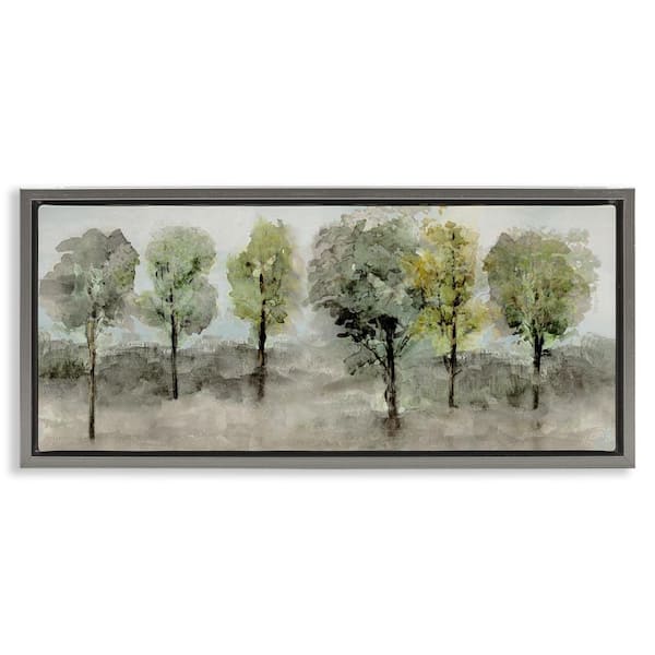Stupell Industries Splashed Watercolor Trees by Val Rhodes Gray Floater Frame Nature Graphic Art Print 11 in. x 25 in.