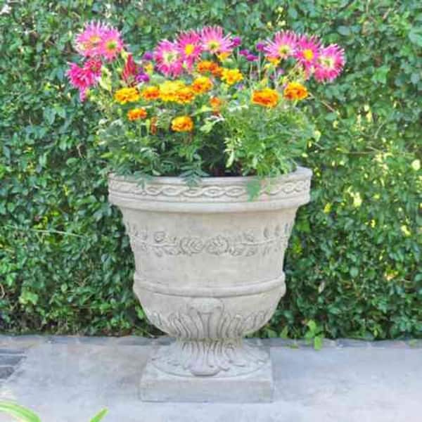 21 in. H. Granite Cast Stone Fiberglass Rose Urn