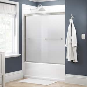 Traditional 59-3/8 in. x 58-1/8 in. Semi-Frameless Sliding Bathtub Door in Nickel with 1/4 in. Tempered Frosted Glass