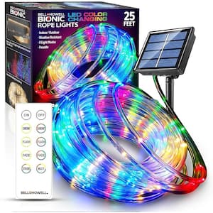 25 ft. Indoor/Outdoor Color Changing Solar Flexible Integrated LED Bionic Rope Light with Remote Control