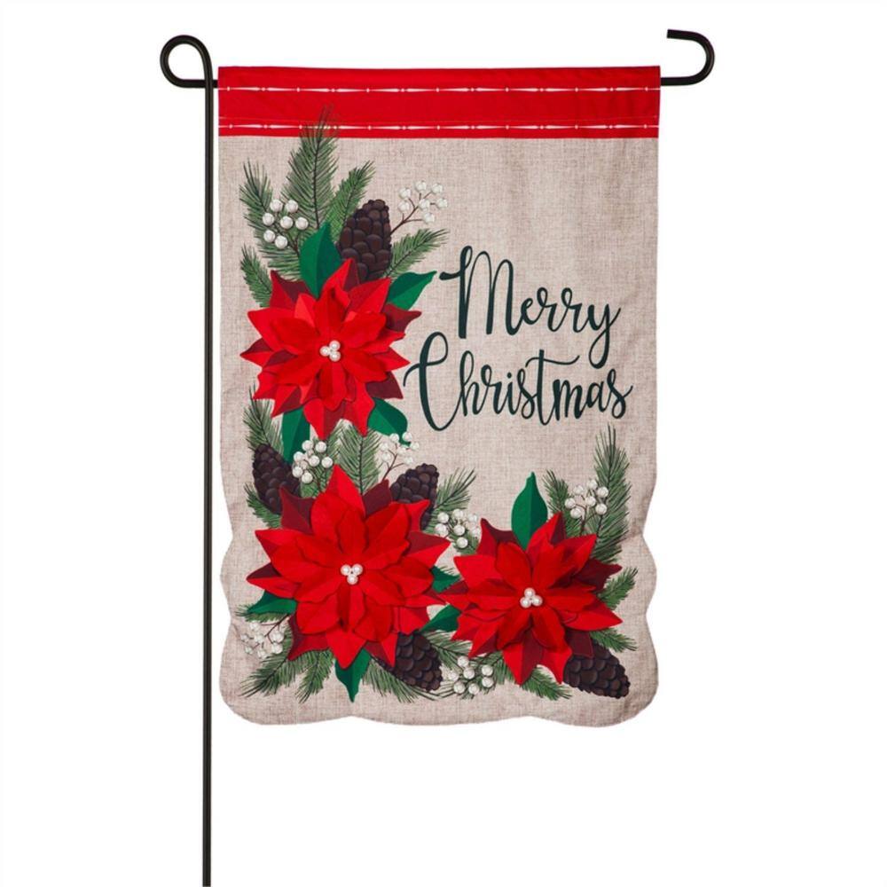 Evergreen 12.5 in. x 18 in. Christmas Poinsettia Floral Garden Linen ...