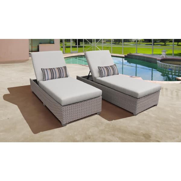 TK CLASSICS Oasis Wicker Outdoor Chaise Lounges with Ash Cushions (Set of 2)