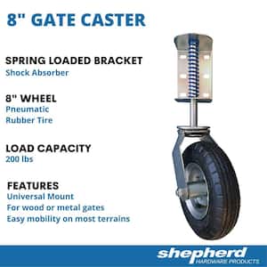 8 in. Black Rubber and Steel Pneumatic Swivel Gate Caster with Spring-Loaded Bracket and 200 lbs. Load Rating (4-Pack)