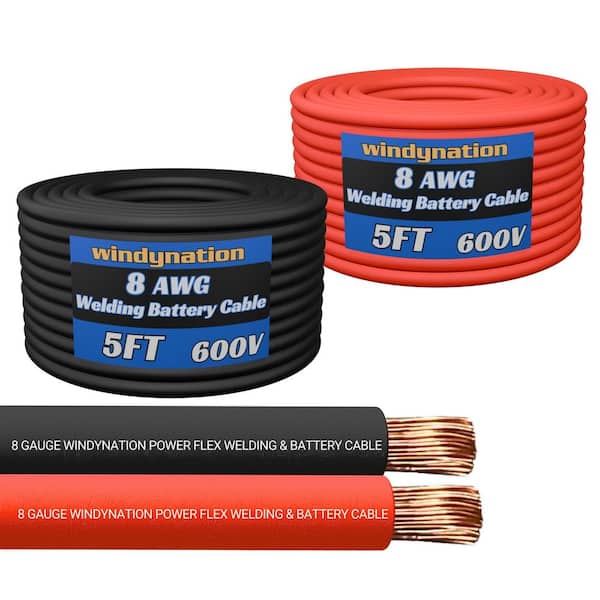 WindyNation 8-Gauge 5 ft. Black/5 ft. Red Welding Cable (1-Pair)