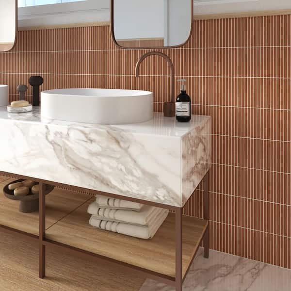 Toscana Terracotta 11.73 in. x 11.73 in. Stacked Brick Matte Terracotta Mosaic Floor and Wall Tile (0.95 sq. ft./Each)