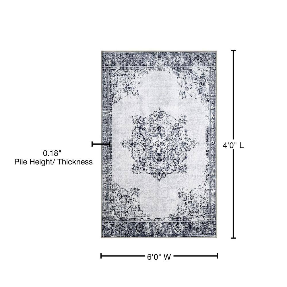 Gray 4'x6' Distressed Medallion Synthetic Non-Slip Area Rug