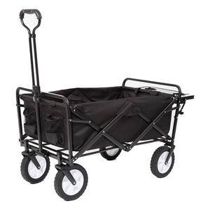 Collapsible Folding Outdoor Garden Utility Wagon Cart with Table in Black