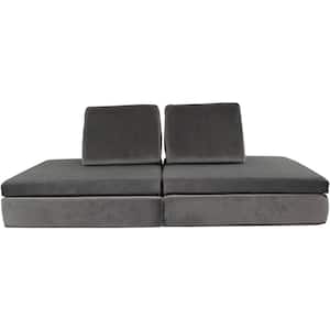Gray Lil Lounger Play Couch with 2 Foldable Base Cusions and 2 Triangular Pillows