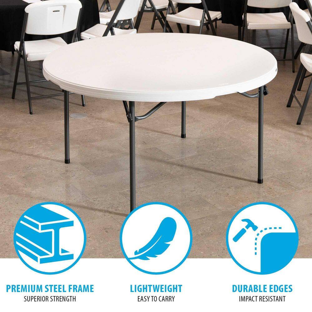 60-Inch White Granite Round Folding Table with Steel Frame