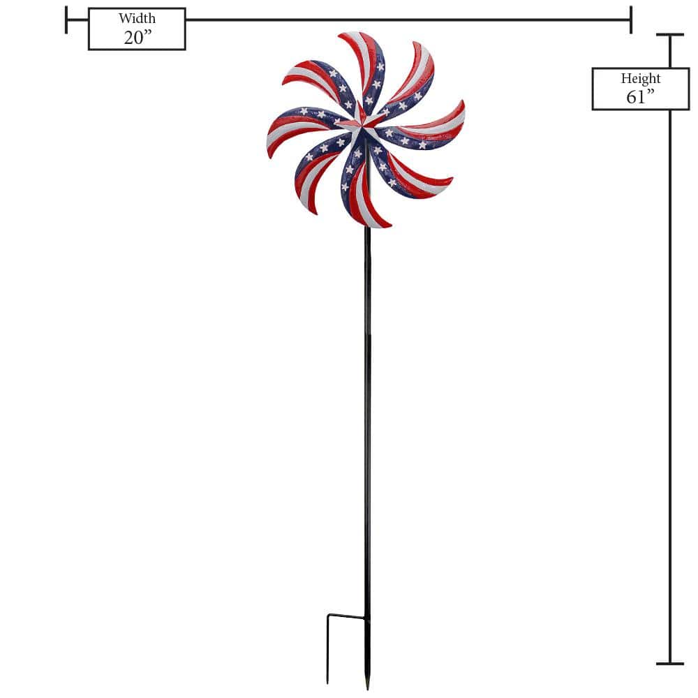 Patriotic Red White and Blue Steel Wind Spinner Stake