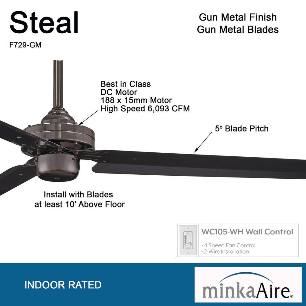 54" Gun Metal Industrial Ceiling Fan with Remote and Lighting