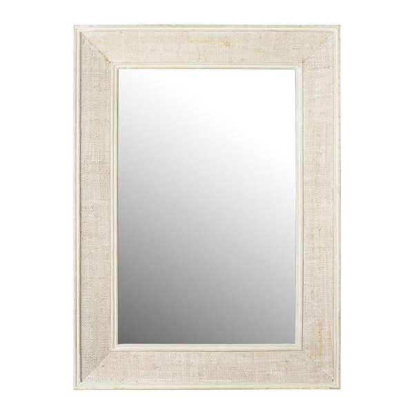Storied Home 22.62 in. W x 30.62 in. H Rattan Whitewashed Decorative Mirror
