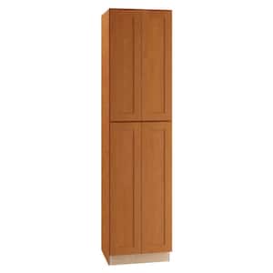 Hargrove Cinnamon Stain Plywood Shaker Assembled Pantry Kitchen Cabinet 4 Rollout Soft Close 24 in W x 24 in D x 96 in H