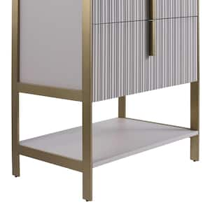 24 in. W x 18 in. D x 33.5 in. H Bath Vanity in Taupe with White Carrara Sintered Stone Top with Satin Brass Hardware