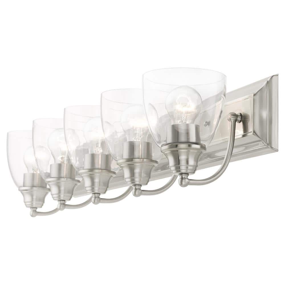 Brushed Nickel 5-Light Bathroom Vanity with Clear Glass Shades